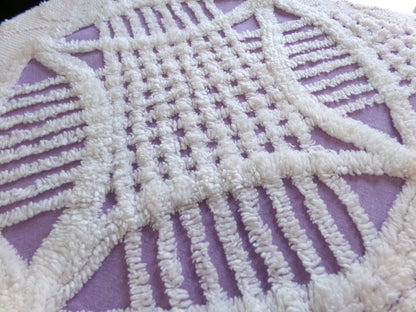 Spring Lavender Vintage Chenille Fabric, white geometric design, sewing craft quilt material, 22" x 25" piece