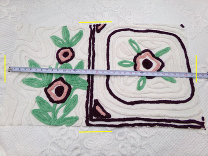 Vintage Chenille Fabric, Shabby Berry Mauve Blooms 19" x 30" Piece Sewing Craft Material