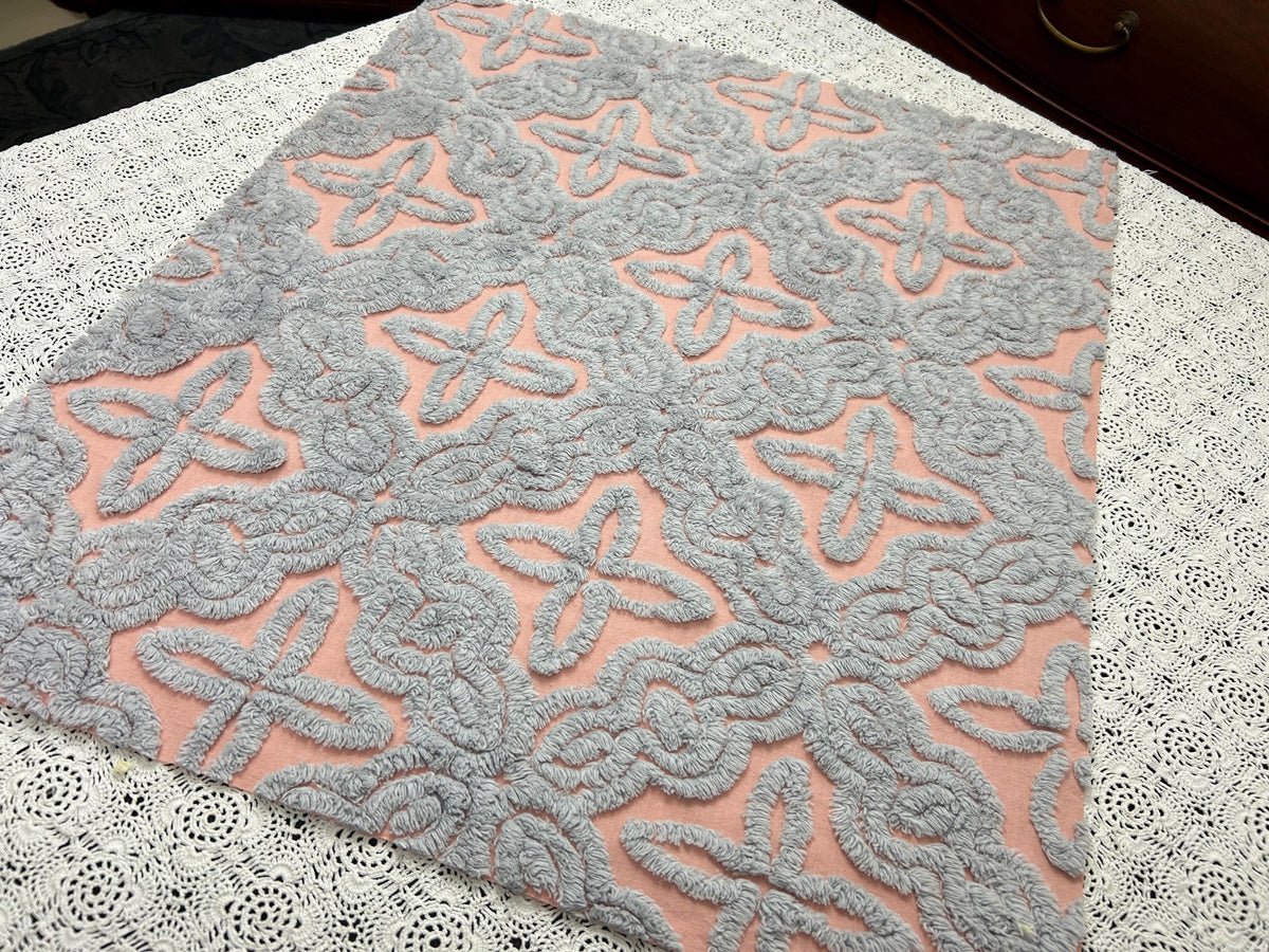 Starry Blue Pink Vintage Chenille Fabric, Plush Celestial Design 20x24" Pc