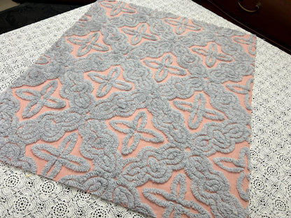 Starry Blue Pink Vintage Chenille Fabric, Plush Celestial Design 20x24" Pc