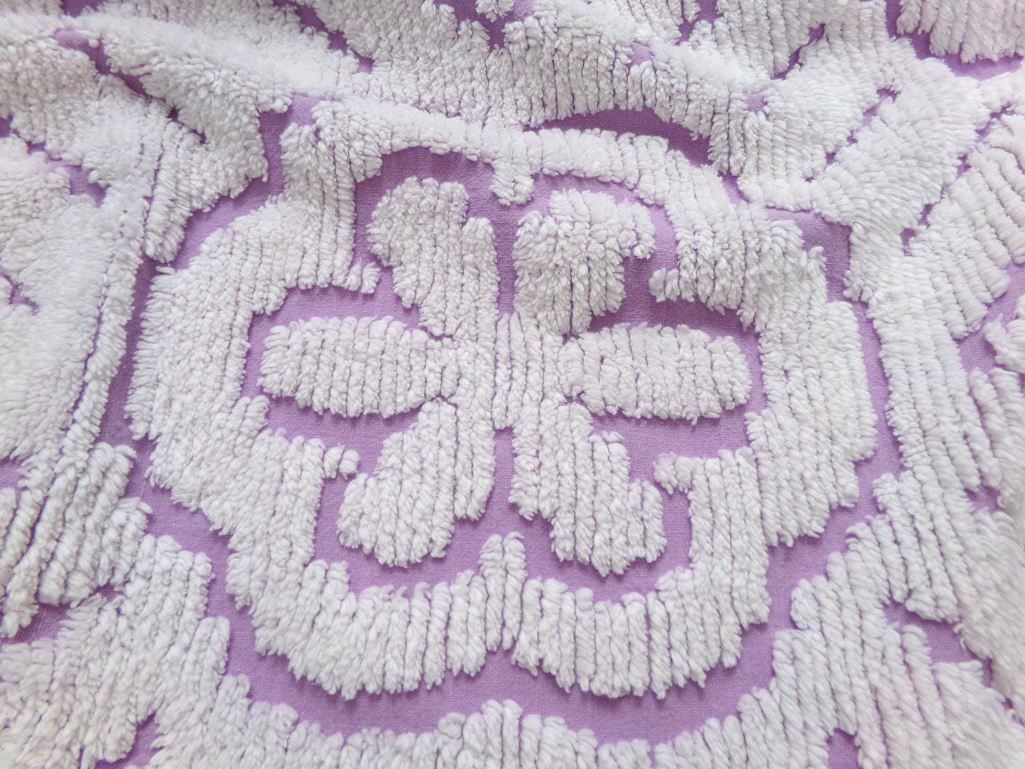 Lavender White Vintage Chenille Fabric Piece 25x26" Daisy Diamond Geometric