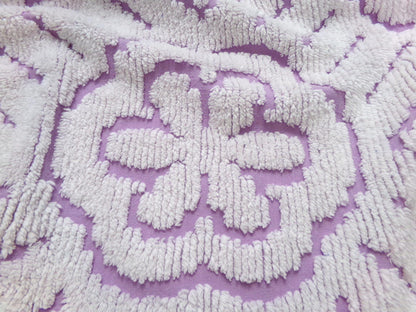 Lavender White Vintage Chenille Fabric Piece 25x26" Daisy Diamond Geometric