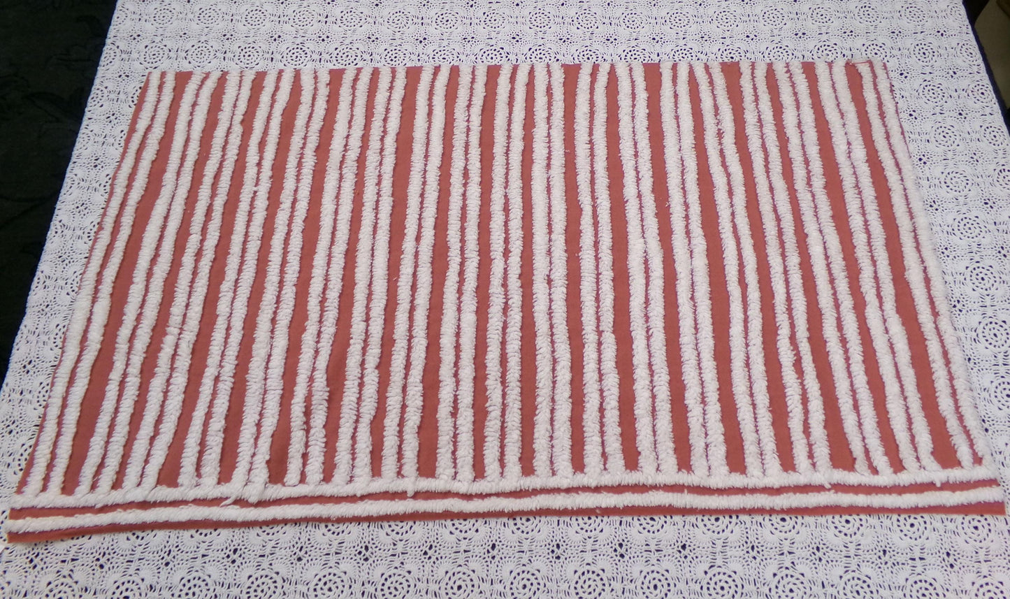 White Stripe Vintage Chenille Bedspread Fabric Terracotta Clay 16.5 x 27" Piece