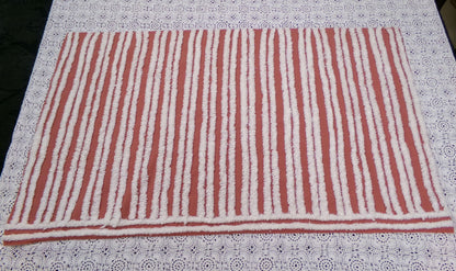 White Stripe Vintage Chenille Bedspread Fabric Terracotta Clay 16.5 x 27" Piece