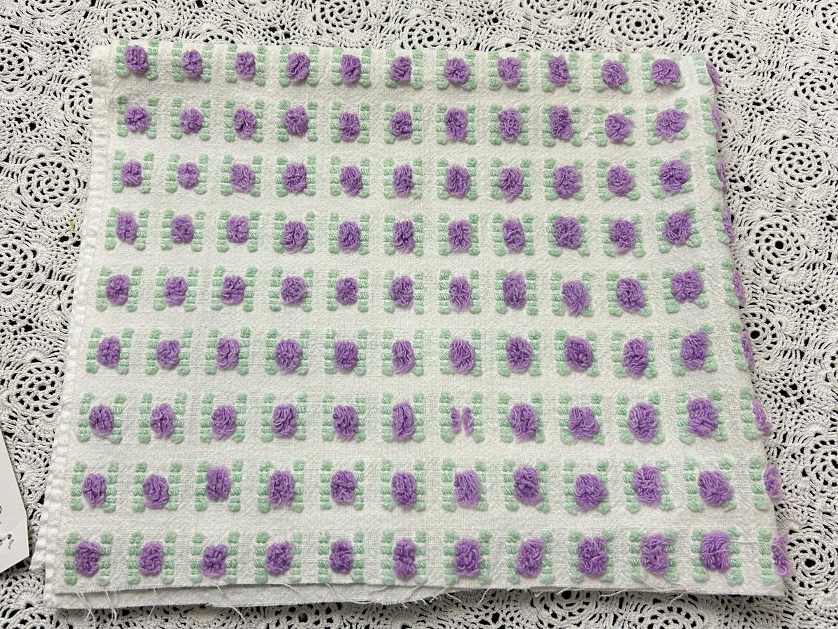 Rosebud Vintage Chenille Bedspread Fabric 18x22" Shabby Purple Roses