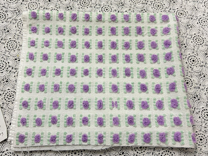 Rosebud Vintage Chenille Bedspread Fabric 18x22" Shabby Purple Roses