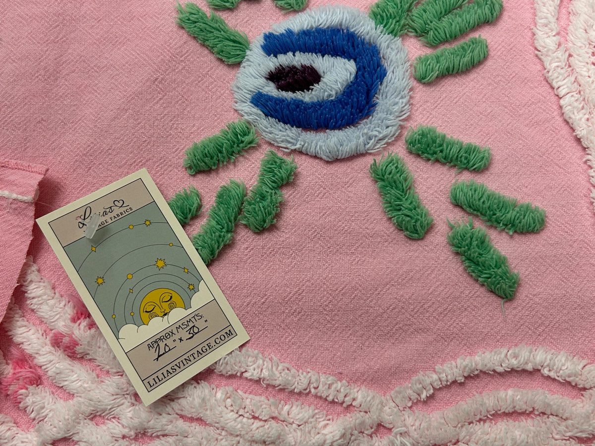 Vintage Pink Floral Chenille Fabric, Cottage Style 20x30" Quilting Sewing Textile