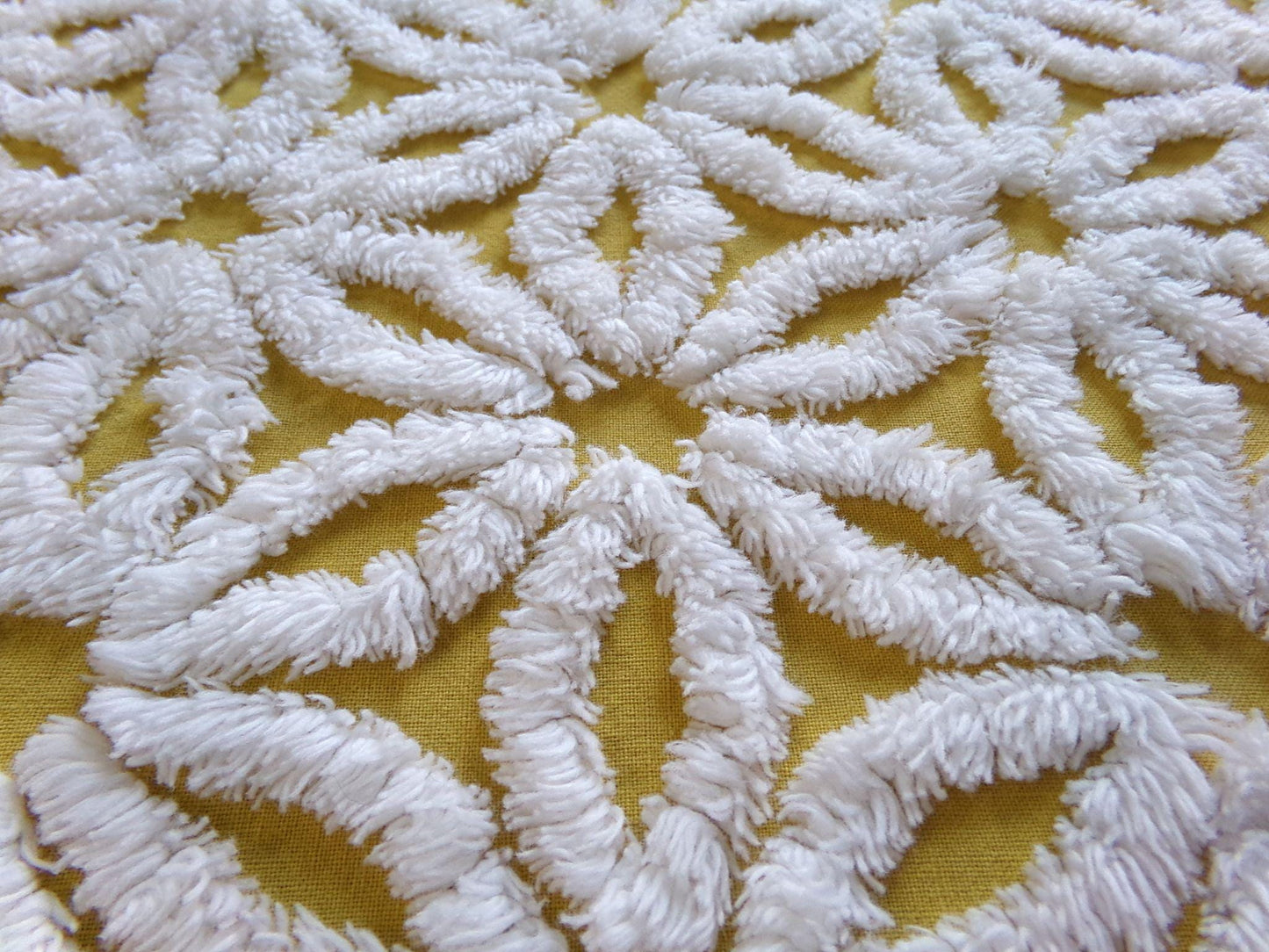 sunflower gold vintage chenille fabric tufted white daisy 20x24" boho quilt material