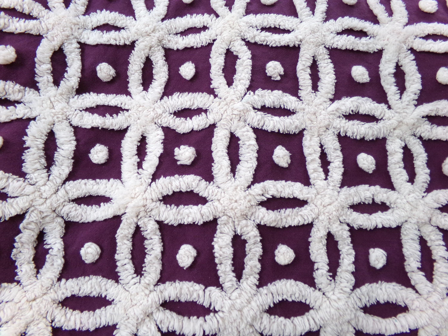 Vintage Chenille Fabric, Mulberry Snowdrops 18" x 24" Piece of Geometric White Tufted Cotton Sewing & Quilt Material