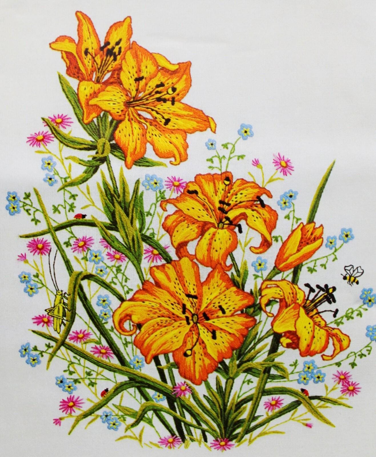 TIGER LILIES Vintage Crewel Embroidery Kit Boho Lily Floral Paragon Stitchery 0213