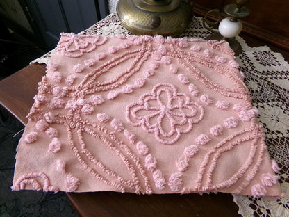 Shabby Cottage Style Vintage Chenille Fabric, geometric floral design, sewing craft quilt material 25" x 21" piece
