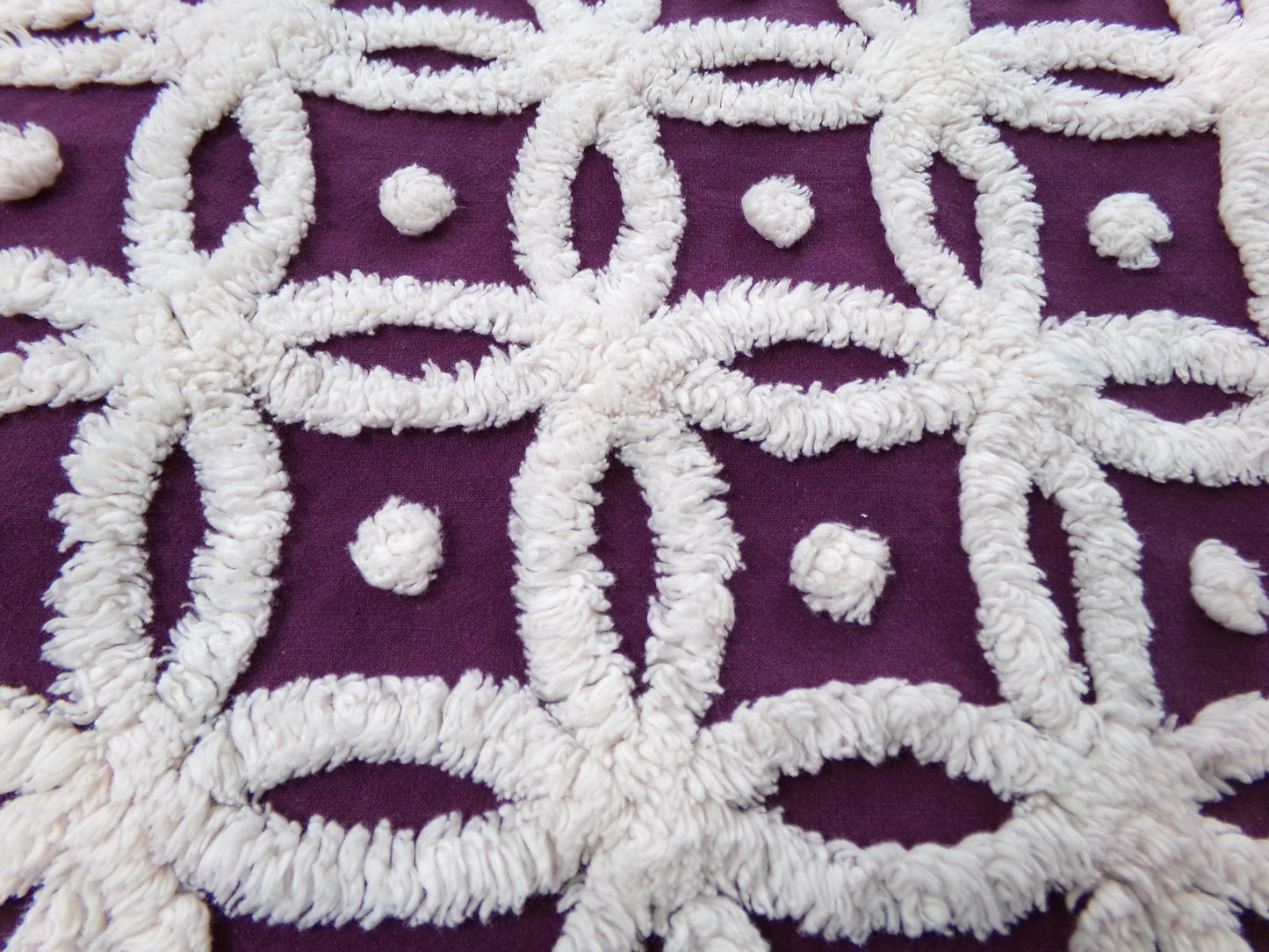 Vintage Chenille Fabric, Mulberry Snowdrops 18" x 24" Piece of Geometric White Tufted Cotton Sewing & Quilt Material