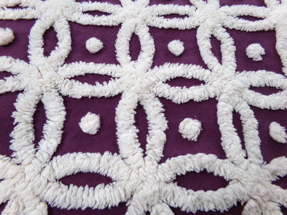 Vintage Chenille Fabric, Mulberry Snowdrops 18" x 24" Piece of Geometric White Tufted Cotton Sewing & Quilt Material