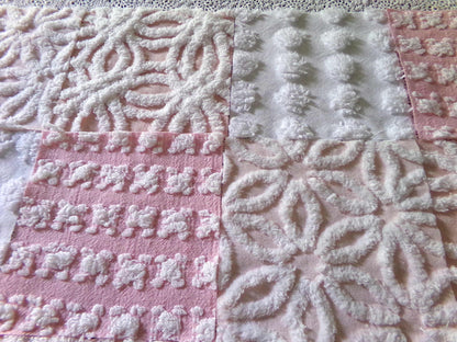 Pink Wink Quilt Squares Set from Vintage Chenille Bedspread Fabric, 16 Blocks, 6" x 6" inch