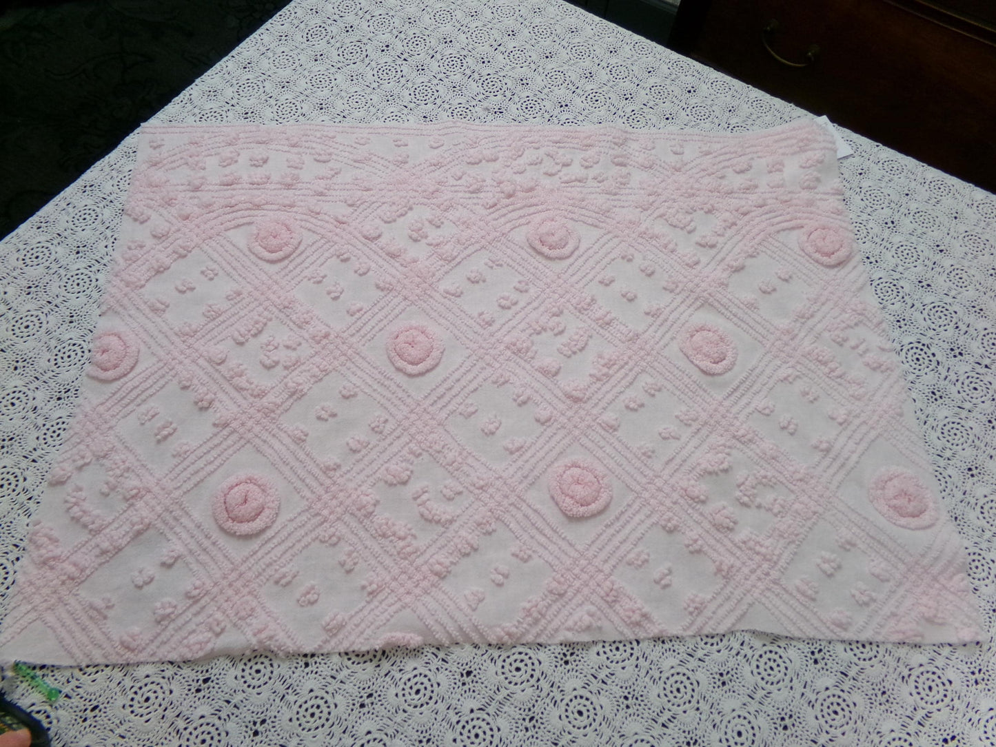 Dreamy Pink Vintage Chenille Fabric Donut Dots Sewing Material 18" x 24"