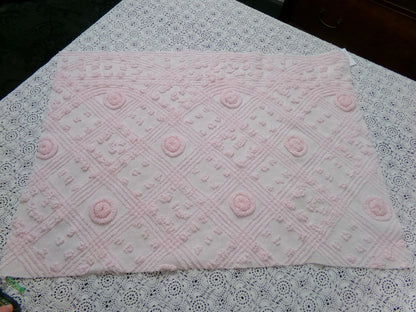 Dreamy Pink Vintage Chenille Fabric Donut Dots Sewing Material 18" x 24"