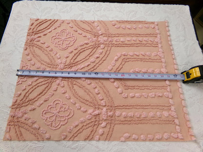 Boho Earthy Vintage Chenille Bedspread Fabric Piece, Cathedral Daisy Dot Design, 19" x 24"