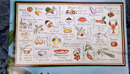 Fun Foodie GOURMET ALPHABET SAMPLER Embroidery Vintage Paragon 0653 Kitschy Kitchen Stitchery Kit