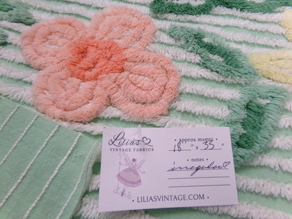 Mint Green Floral Vintage Chenille Bedspread Fabric Piece 18x33"