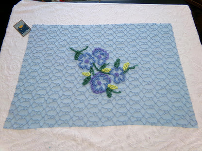 Quiet Midnight Blue Vintage Chenille Fabric, Floral 16" x 24" Piece w/ unique chain link design