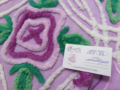 Vintage Chenille Bedspread Fabric Lilac Cabbage Roses 17.5 x 34" Cottage Quilt Sewing Material