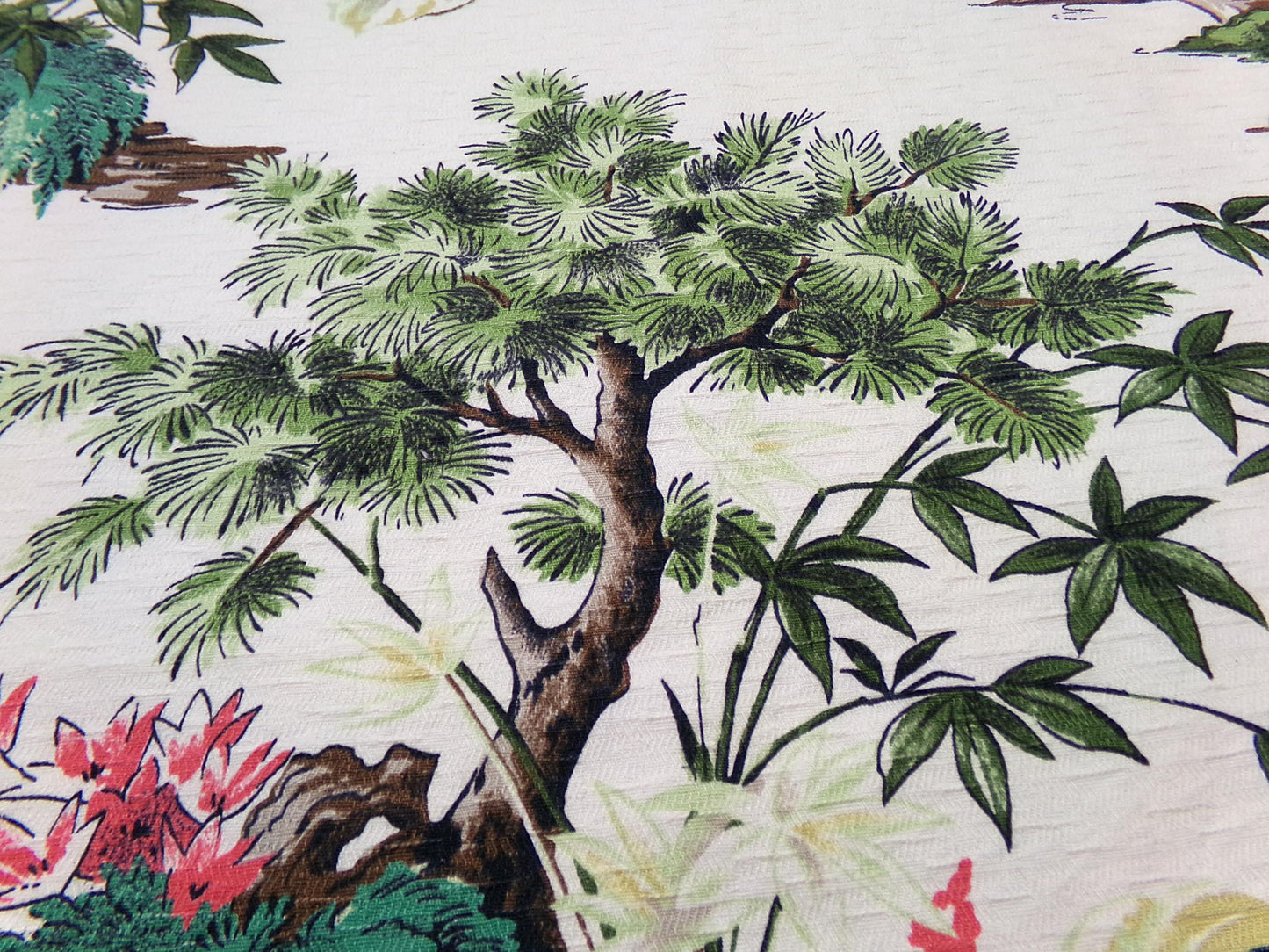 Polynesian Paradise Vintage Barkcloth Fabric Panel Shabby Tropical Garden Fantasy 23" x 28"