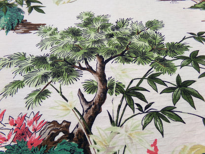 Polynesian Paradise Vintage Barkcloth Fabric Panel Shabby Tropical Garden Fantasy 23" x 28"