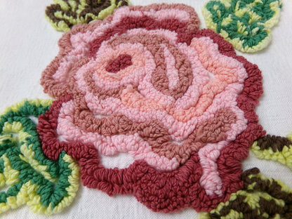 Shabby Pink Rose Vintage Chenille Fabric Dramatic Scrollwork Sewing Quilt Material 25" x 23"