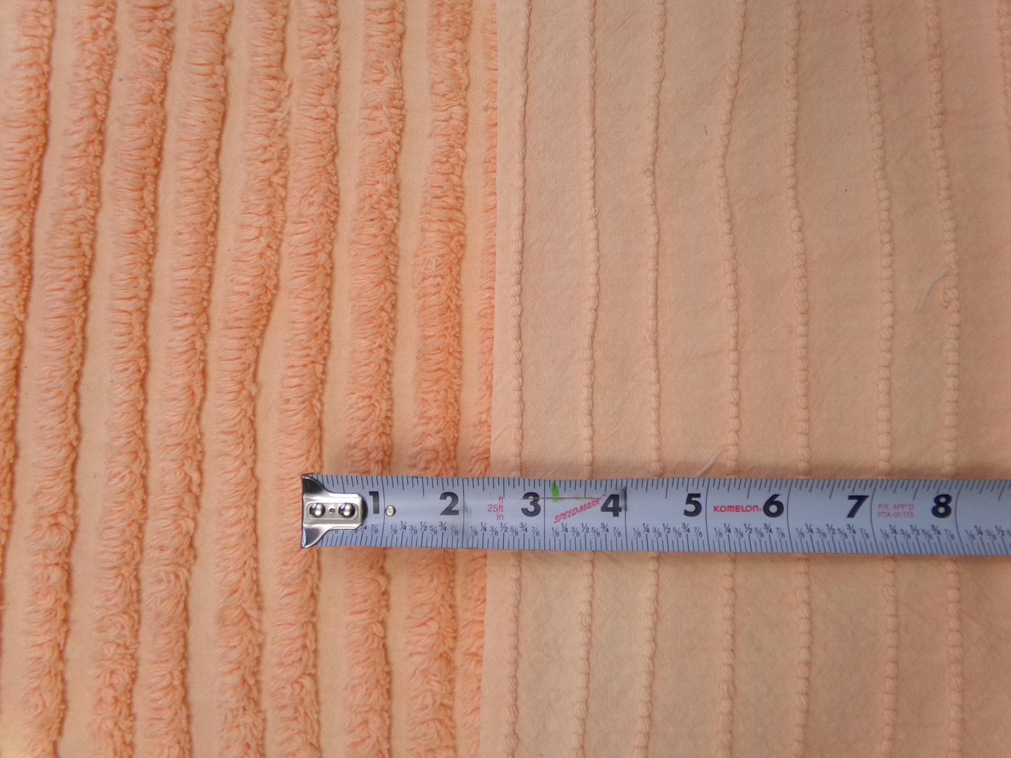 Peach Vintage Chenille Bedspread Fabric, Plush Tufted Lines, 16" x 28" piece
