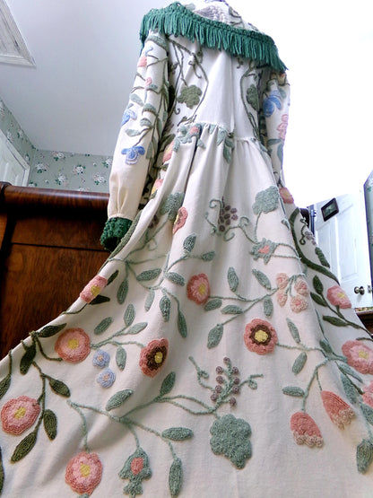 Shabby Distressed Vintage Chenille Robe, Victorian Style Costume Women's Bathrobe, M/L
