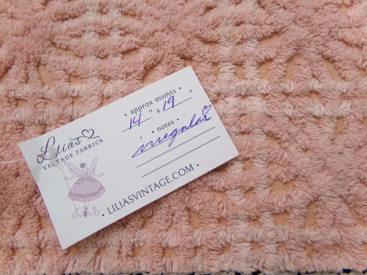 Vintage Chenille Fabric 14 x 19" Blush Pink Starburst Geometric Quilt Material
