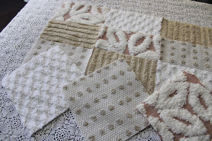 Chenille Fabric Squares, Neutral Sand, Tan & White Craft Square Set from Vintage Bedspread Fabric, 16 Blocks, 6" x 6" inch