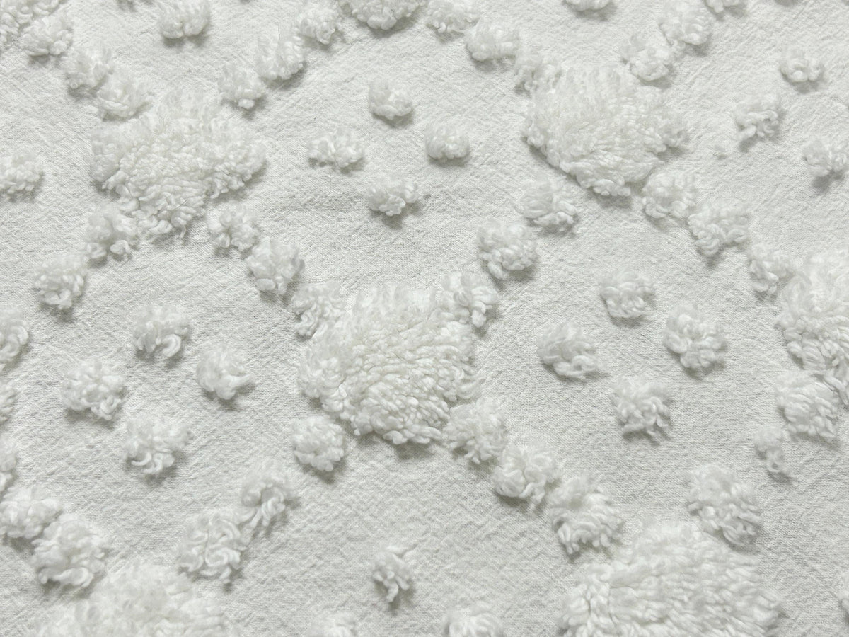 Minimalist White Vintage Style Chenille Fabric, 16x20" Quilt Sewing Textile