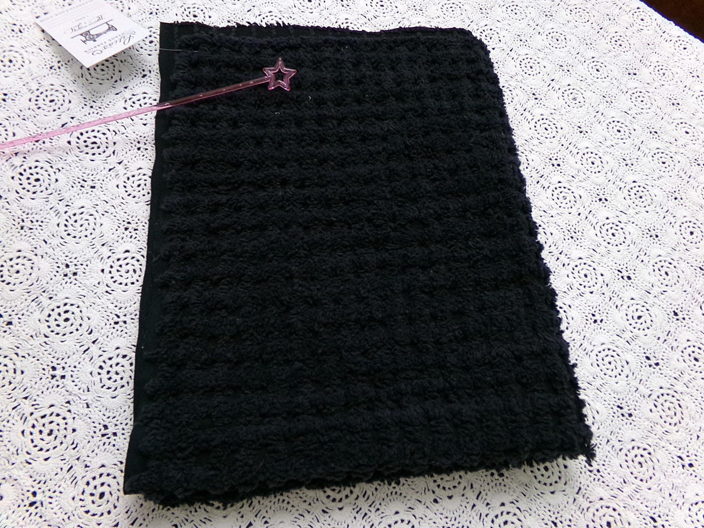 Black Vintage Chenille Fabric 18x24" Plush Waffle Grid Quilt Material