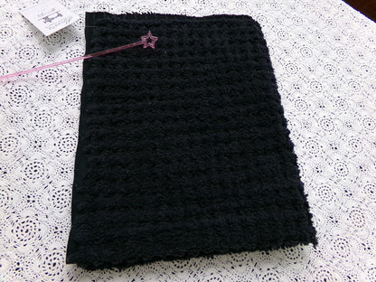 Black Vintage Chenille Fabric 18x24" Plush Waffle Grid Quilt Material