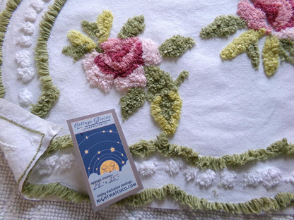 vintage rose chenille fabric, 19" x 25" inch piece of cotton sewing material, great for pillows & crafts
