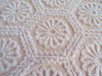 Romantic Daisy Iced Peach Vintage Chenille Quilt Fabric Piece, 31.5" x 22" inches