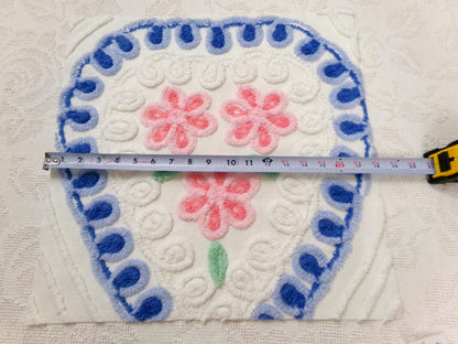 Sweetheart Floral Vintage Chenille Fabric, Pink & Blue Sewing Material 17.5" x 17" Piece
