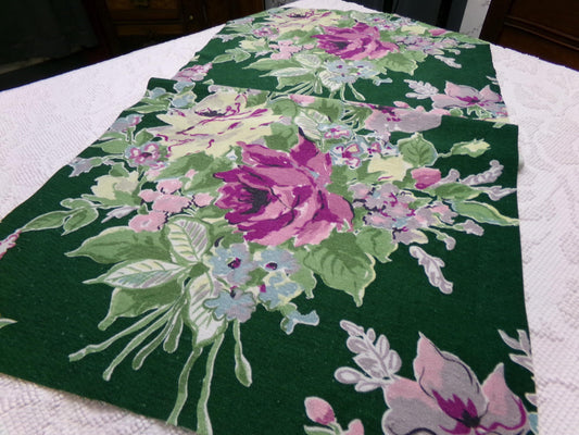 Vintage Waverly Rose Caprice Fabric Green Floral Barkcloth Style 17x35"