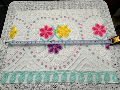 Sweetie Heart Vintage Chenille Bedspread Fabric Seafoam Curlicues 20x26" Textile