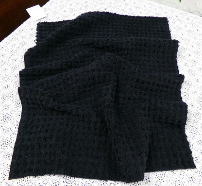 Black Vintage Chenille Fabric 18x24" Plush Waffle Grid Quilt Material