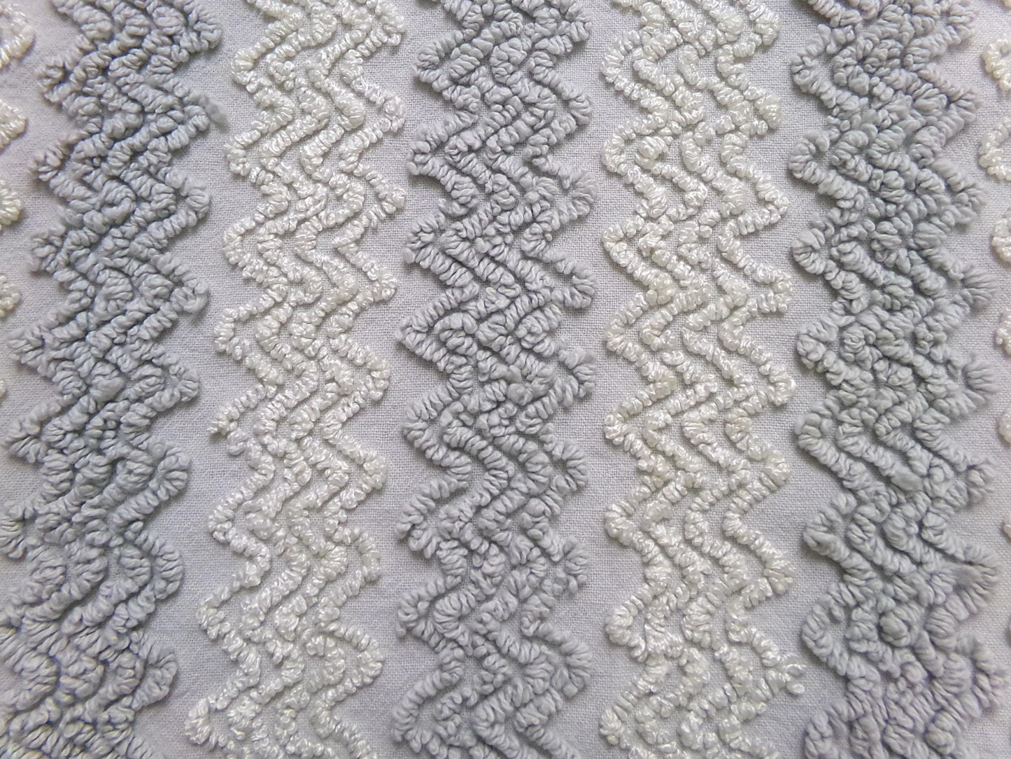 Vintage Chenille Fabric, Grey White Zig Zag Texture 23x23" Quilt Material