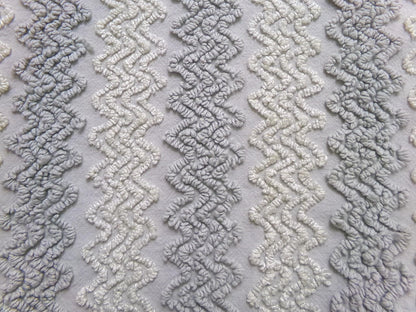 Vintage Chenille Fabric, Grey White Zig Zag Texture 23x23" Quilt Material