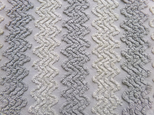 Vintage Chenille Fabric, Grey White Zig Zag Texture 23x23" Quilt Material