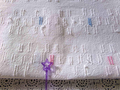 Vintage Style Chenille Fabric, Y2K Daisy, White, Pink & Blue, 22x26" Piece