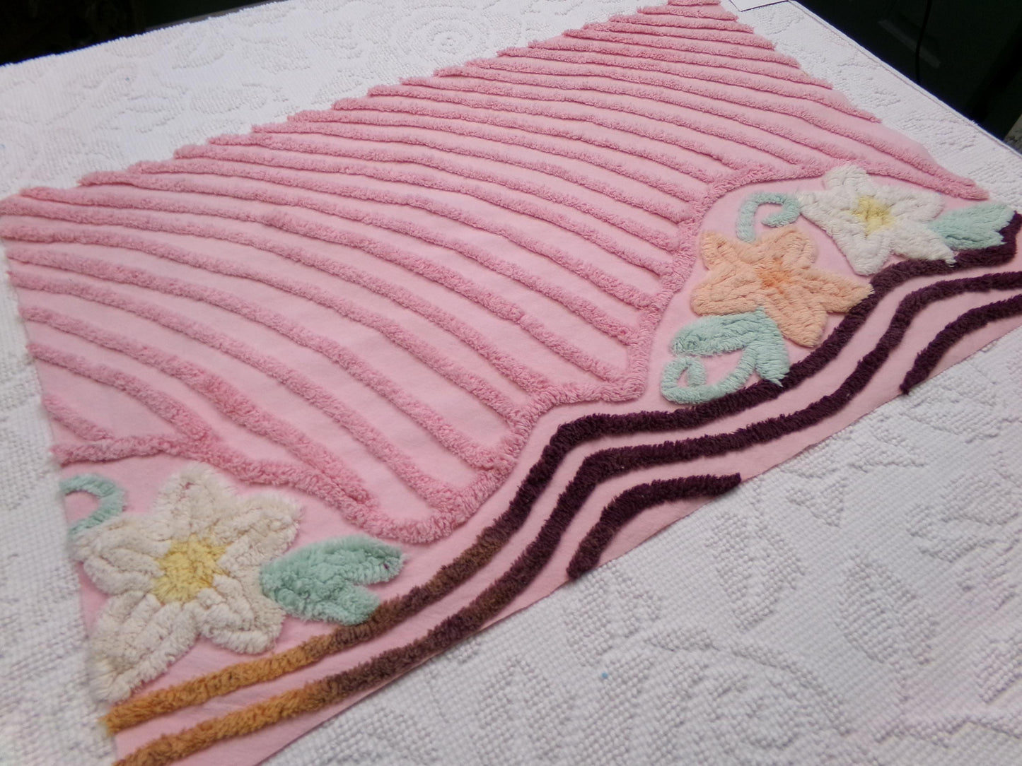 Shabby Sweet Vintage Chenille Fabric, Pink Floral Sewing & Quilt Material, 16" x 25" piece