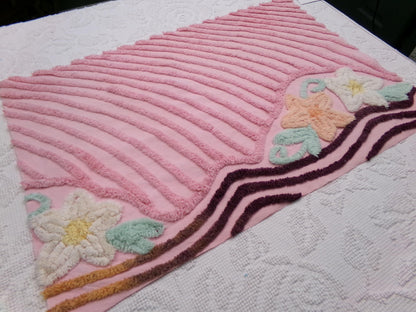 Shabby Sweet Vintage Chenille Fabric, Pink Floral Sewing & Quilt Material, 16" x 25" piece
