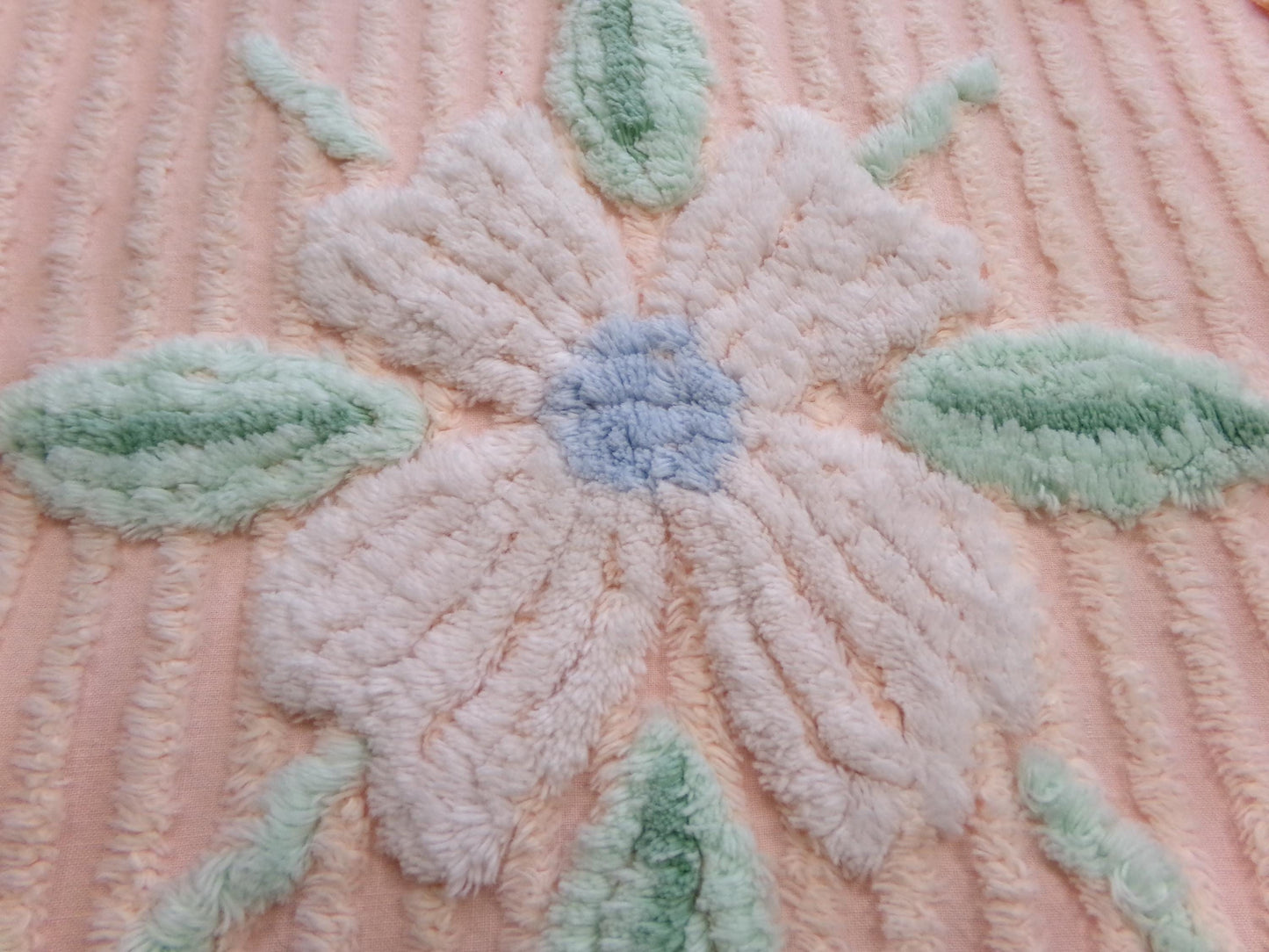 peach lily vintage chenille fabric w/ striking geometric accents, 20" x 24" piece of sewing material