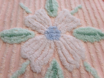 peach lily vintage chenille fabric w/ striking geometric accents, 20" x 24" piece of sewing material