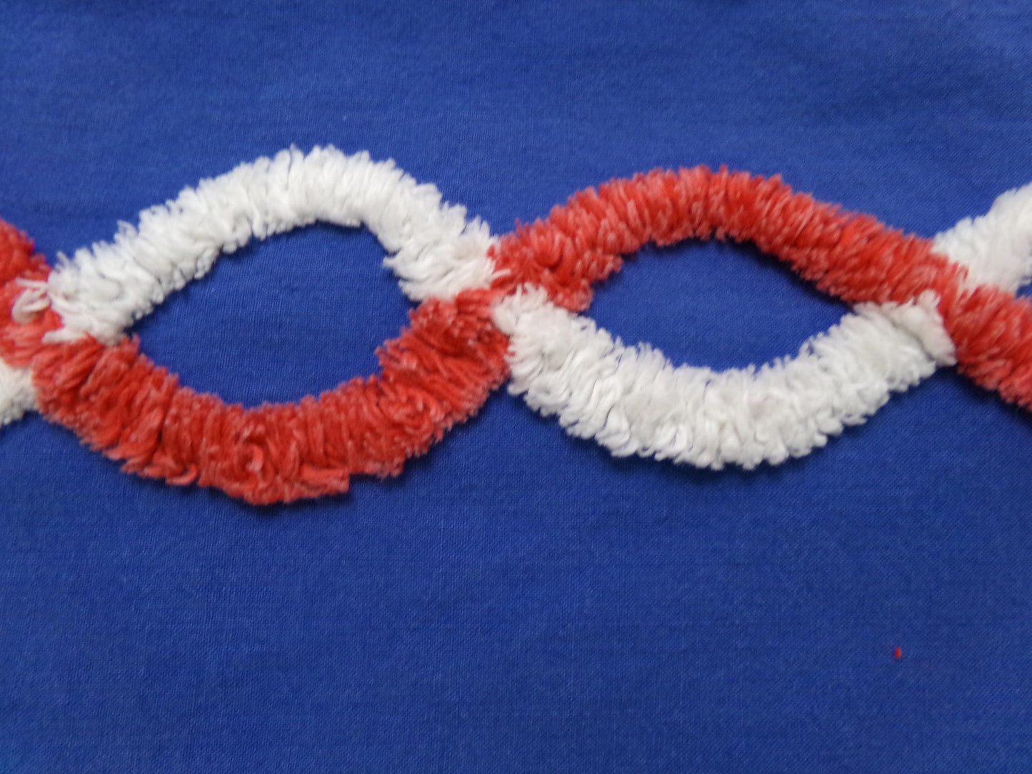 Nautical Rope Vintage Chenille Fabric, Red White & Blue 13" x 28" piece